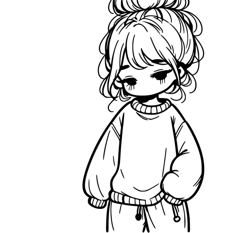 girl with baggy jumper and messy bun