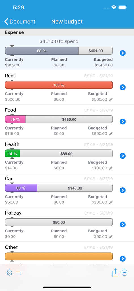 iCompta 6 - Monthly budget planning and expense tracking in iCompta 6