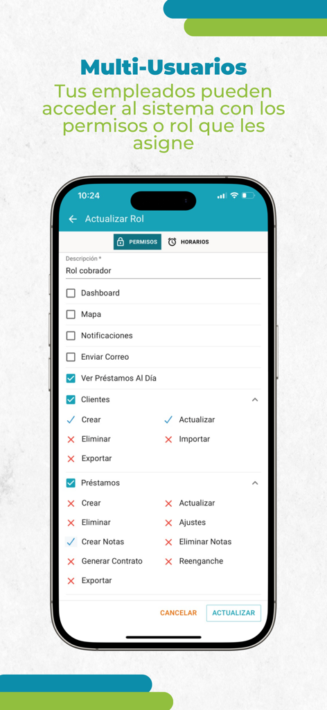PrestamistApp 3.0 - Tela de gerenciamento de múltiplos usuários no PrestamistApp 3.0 para atribuição de funções e permissões de funcionários