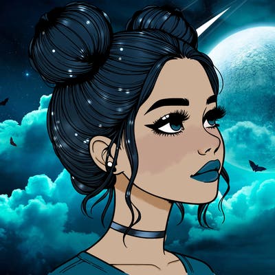 realistic girl with buns on the top of her head