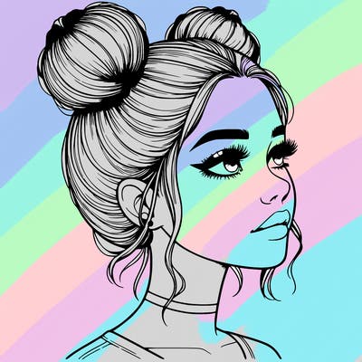 realistic girl with buns on the top of her head