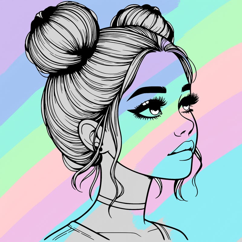 realistic girl with buns on the top of her head