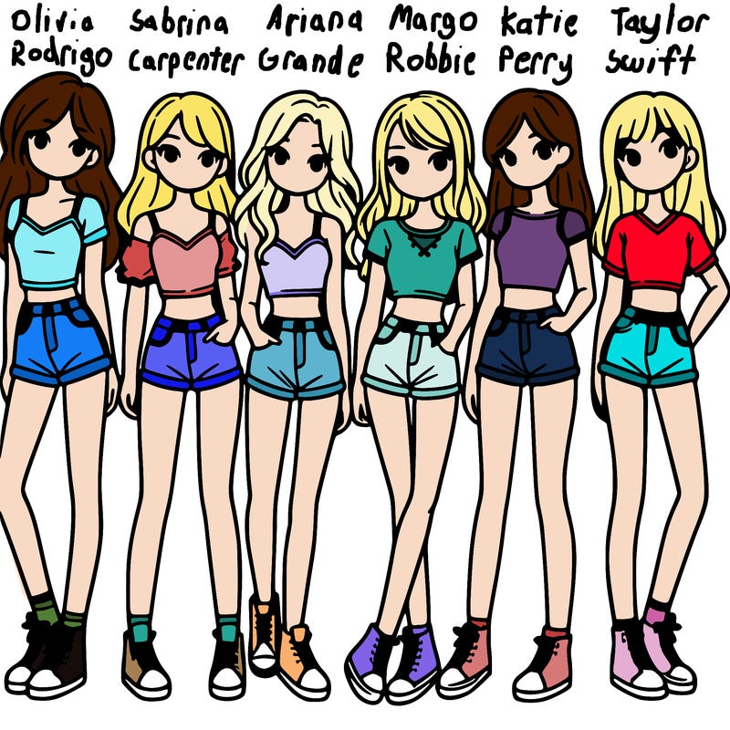 a group of girls wearing crop tops and shorts