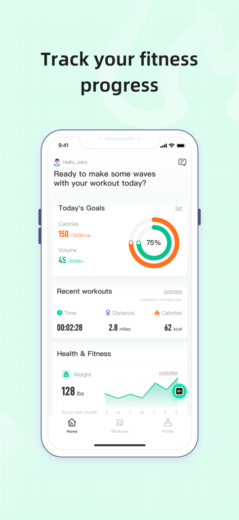 WELLFIT FITNESS - WELLFIT FITNESS app dashboard showing activity goals and health progress charts