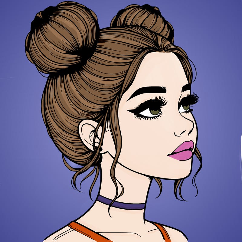 realistic girl with buns on the top of her head