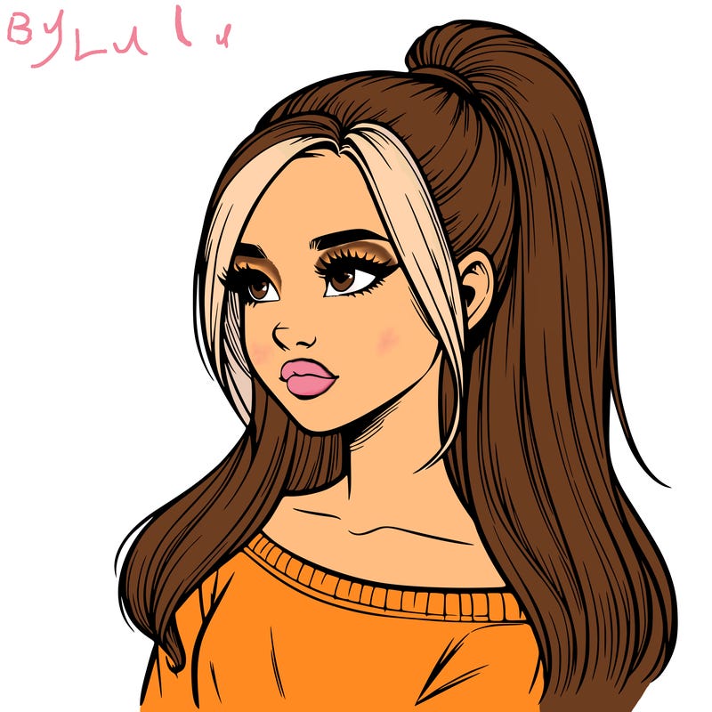 realistic girl with a high ponytail