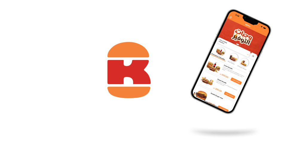 Burger King Egypt mobile app interface displaying a food menu on a smartphone next to the app logo