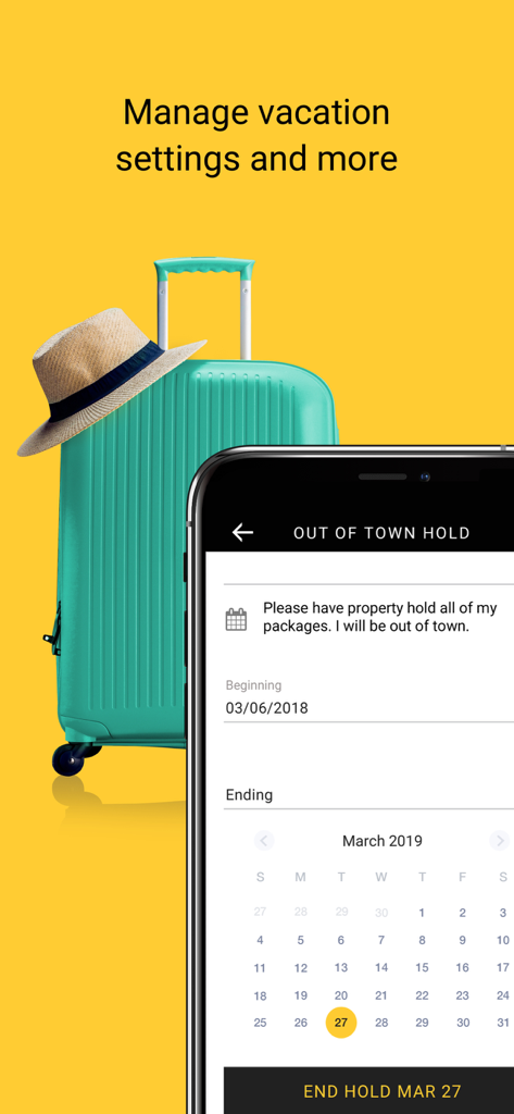 Luxer One - Luxer One app screen for managing out of town package holds