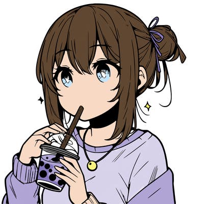 manga character drinking boba
