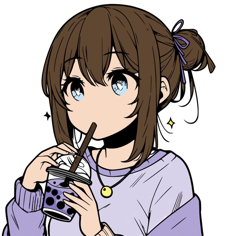 manga character drinking boba