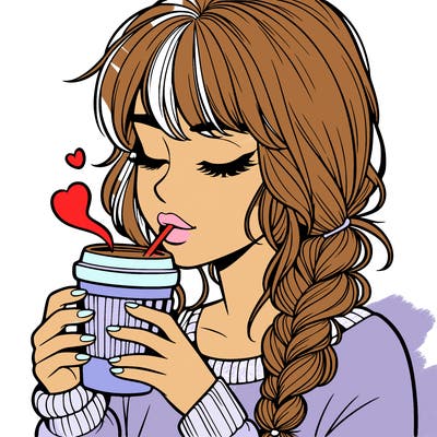 realistic girl drinking coffee