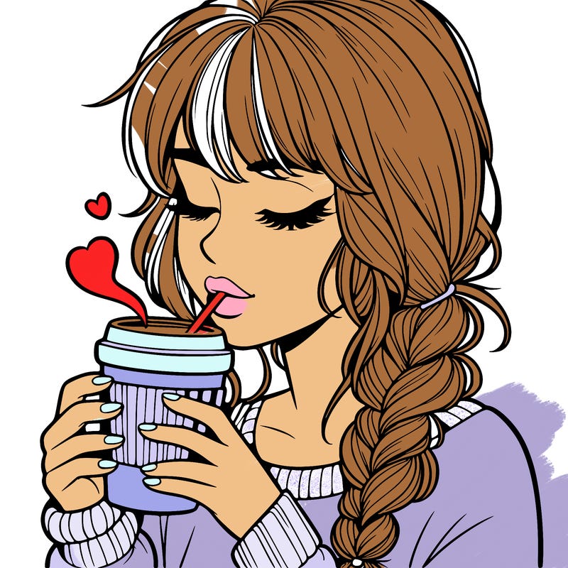 realistic girl drinking coffee