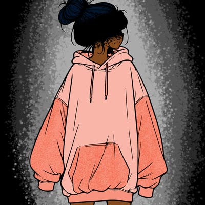 realistic girl with a oversized sweatshirt on and a bun