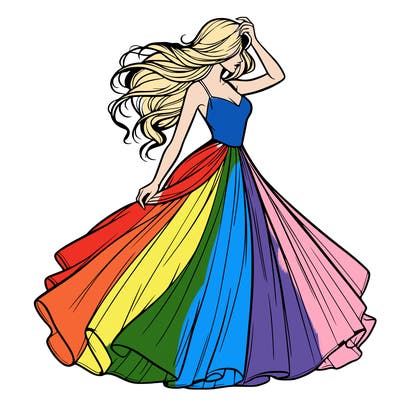 realistic woman with dress flowing in the wind