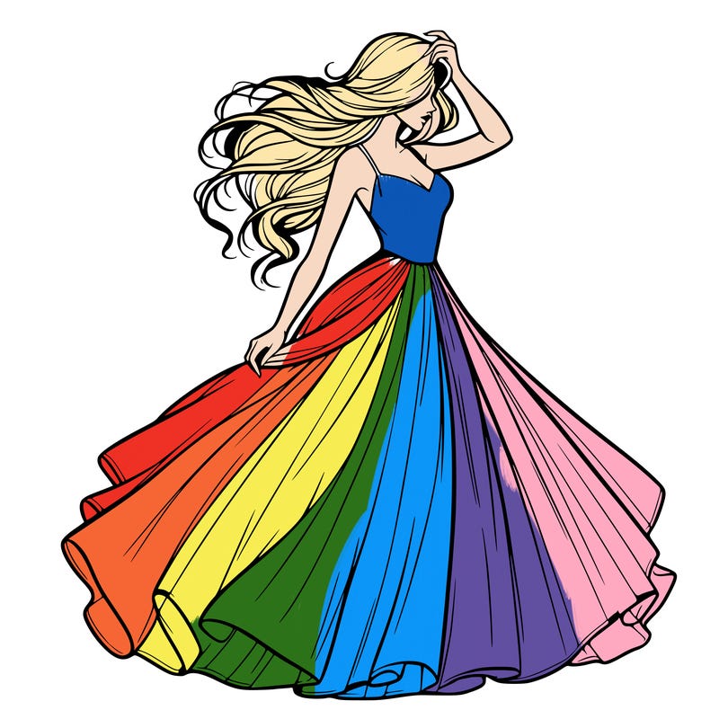 realistic woman with dress flowing in the wind