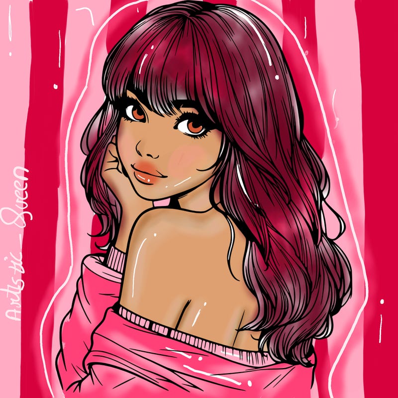 realistic girl with bangs looking over her shoulder