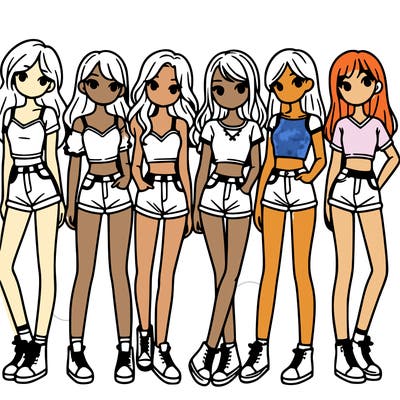 a group of girls wearing crop tops and shorts