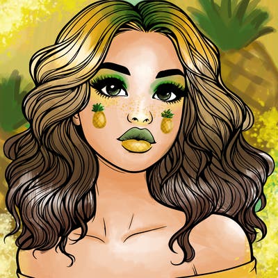 realistic girl with wavy hair and lips