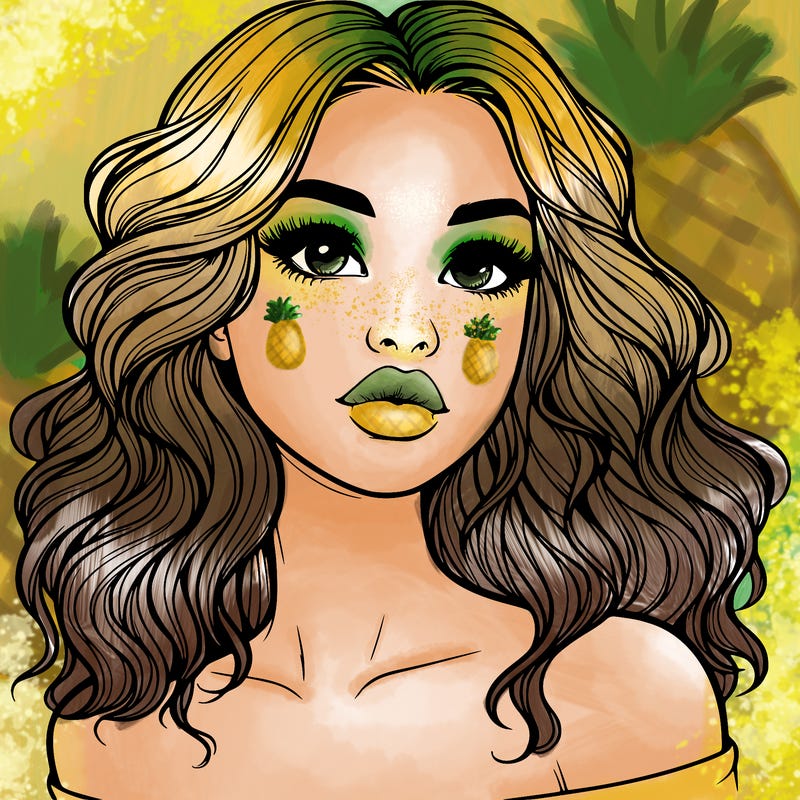 realistic girl with wavy hair and lips