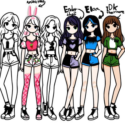 a group of girls wearing crop tops and shorts