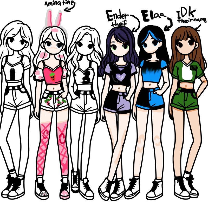 a group of girls wearing crop tops and shorts