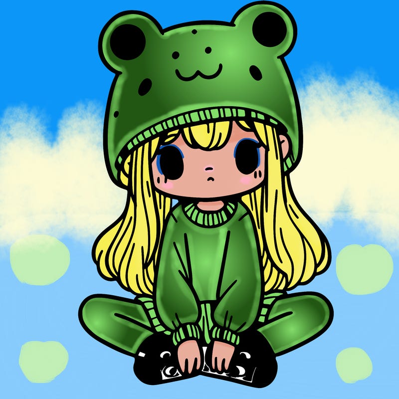 a girl wearing a frog hat and some frog socks