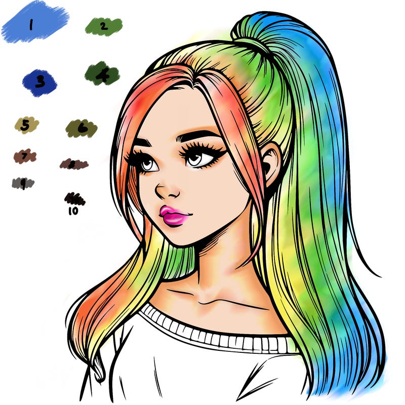 realistic girl with a high ponytail