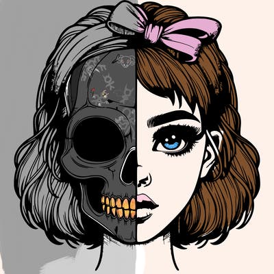 realistic girl with half skull mask