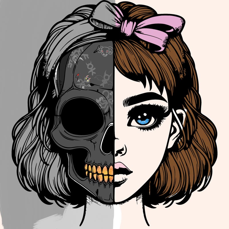 realistic girl with half skull mask