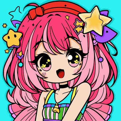 cute anime girl with star accessories