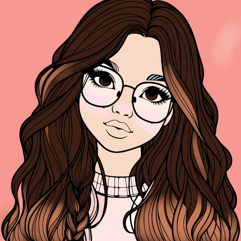 girl with long hair and freckles and glasses realistic