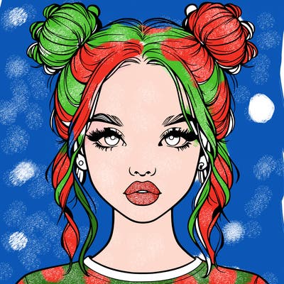 realistic girl with two buns in hair and lips