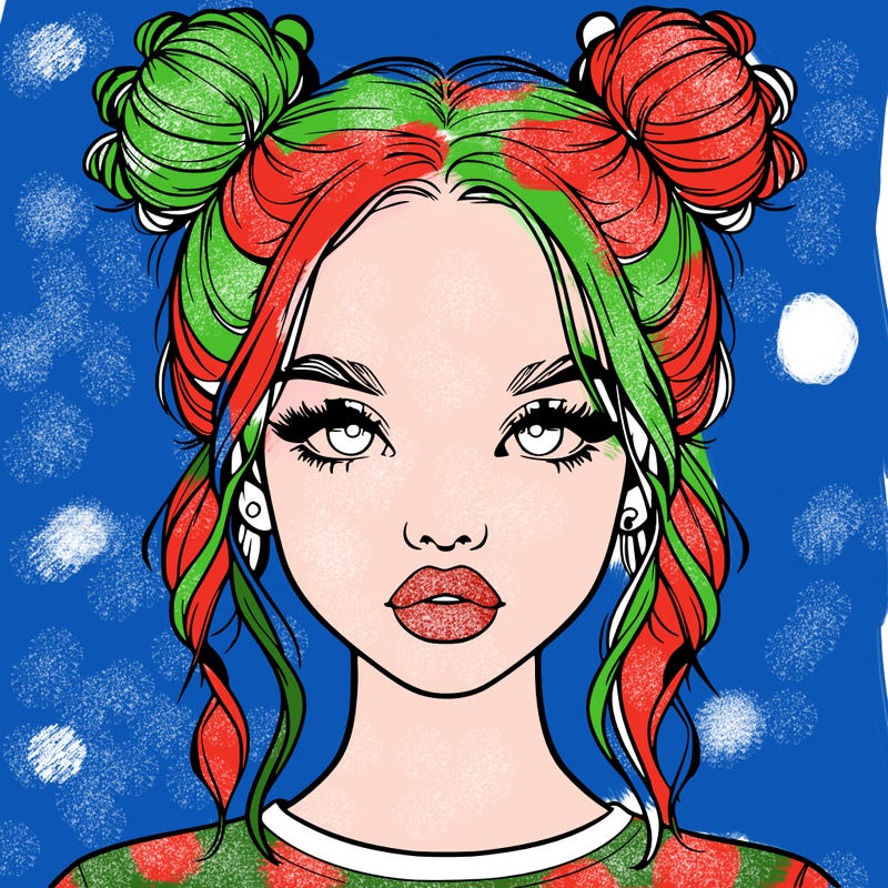 realistic girl with two buns in hair and lips