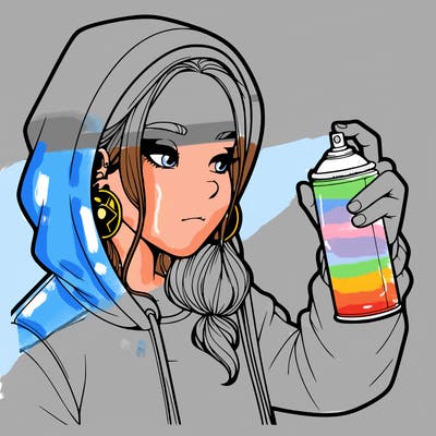 a realistic girl, spray painting