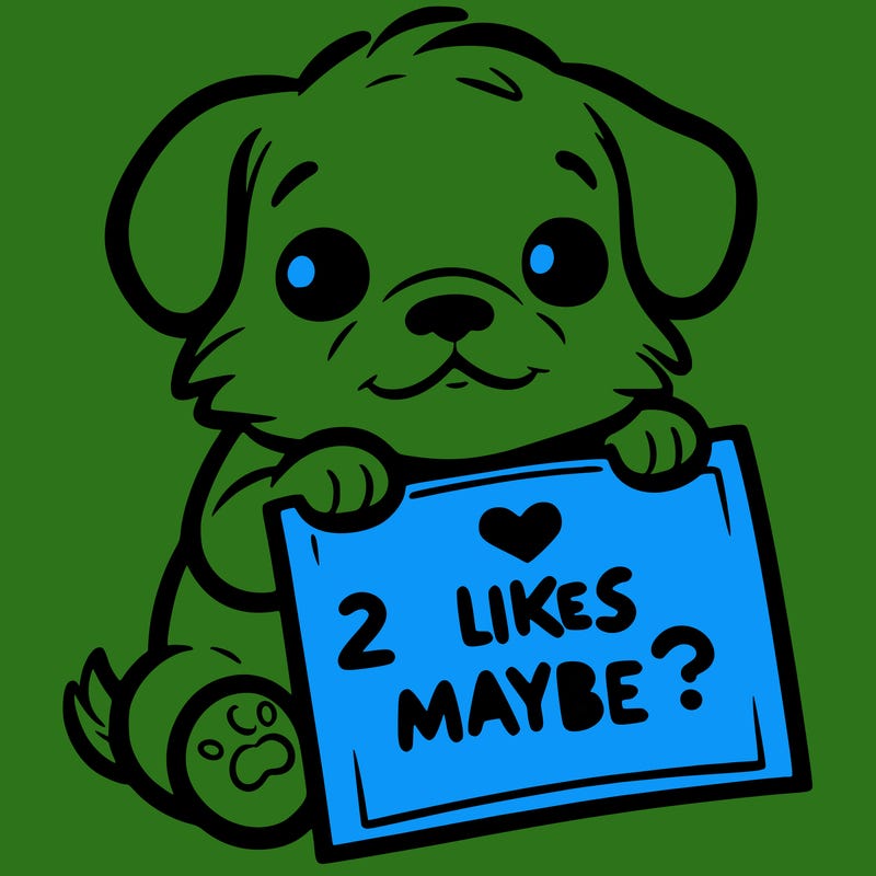 a puppy holding a sign that says 2 likes maybe?