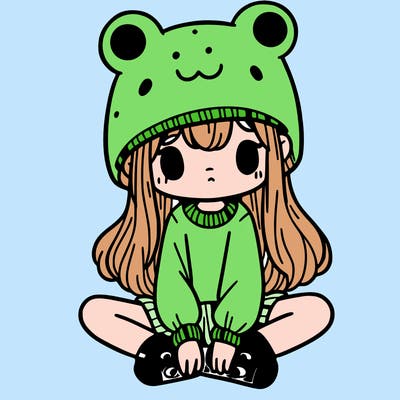 a girl wearing a frog hat and some frog socks