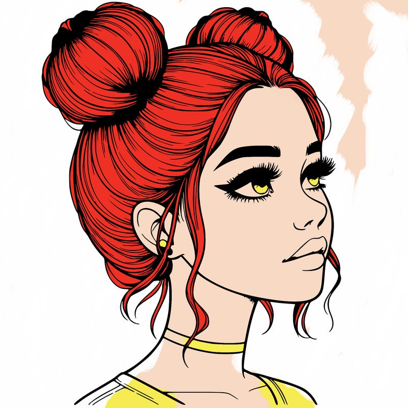 realistic girl with buns on the top of her head