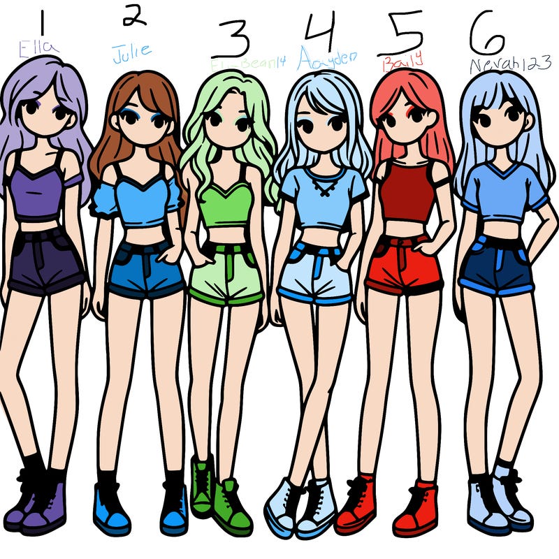 a group of girls wearing crop tops and shorts