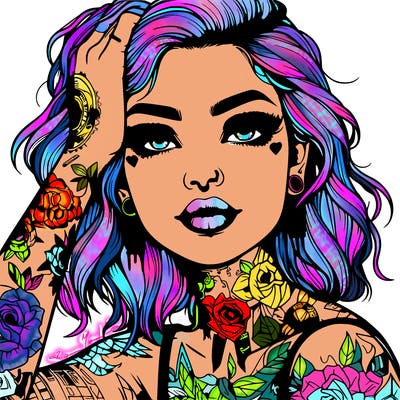 realistic girl with tattoos all over