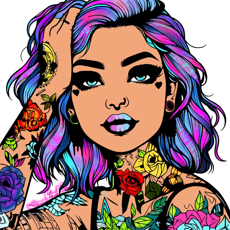 realistic girl with tattoos all over