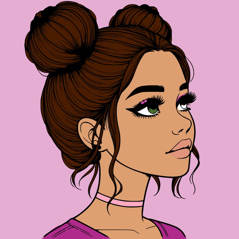 realistic girl with buns on the top of her head