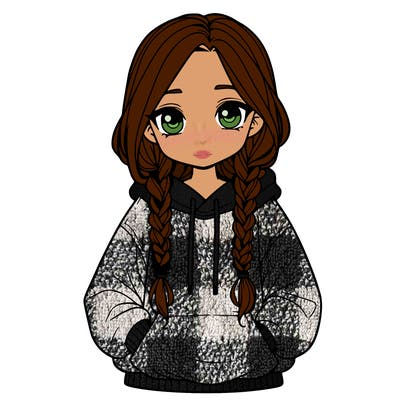 a realistic girl with a oversized hoodie and she has braids