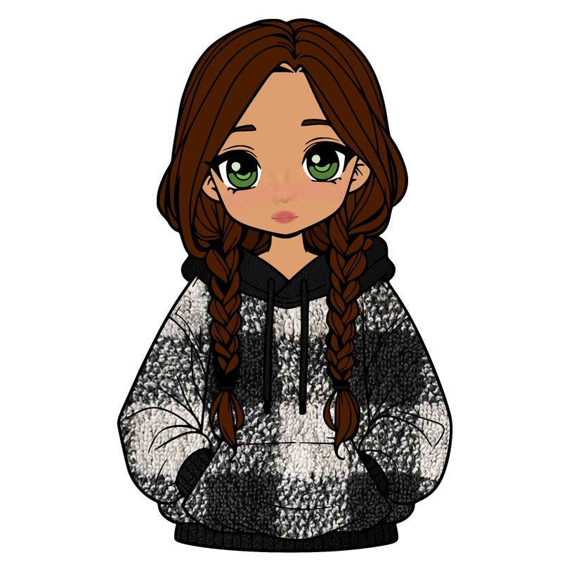 a realistic girl with a oversized hoodie and she has braids