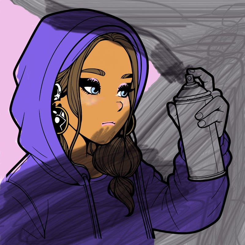 a realistic girl, spray painting