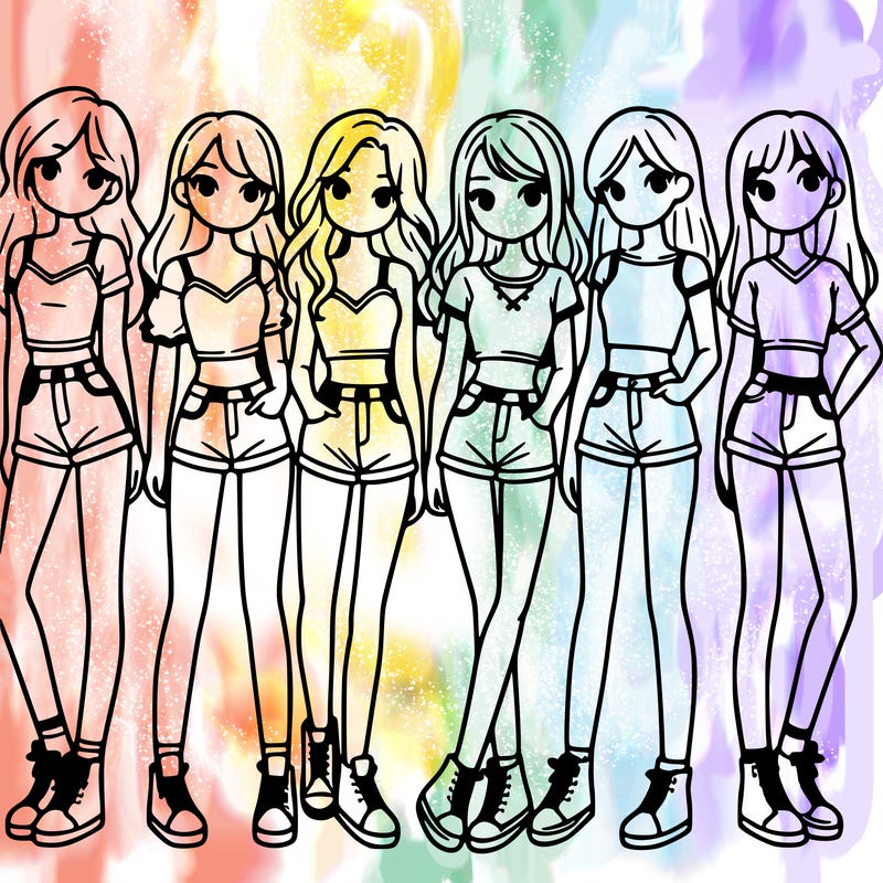 a group of girls wearing crop tops and shorts