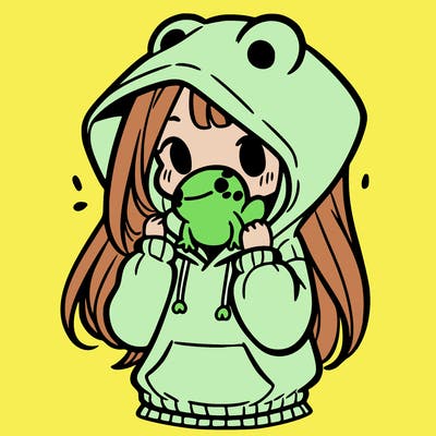 a girl holding a froggy hoodie
