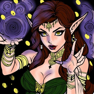 realistic scary beautiful elf sorceress casting spell