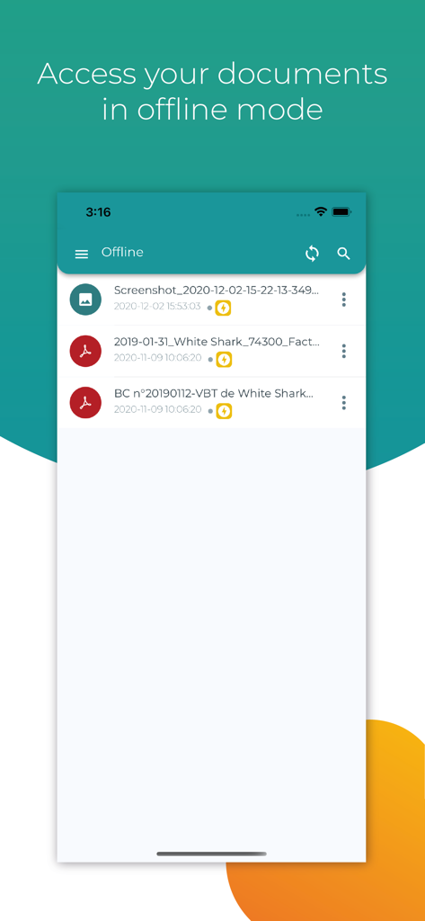 Open Bee Mobile - Interface of the Open Bee Mobile app showing a list of business documents available for offline access