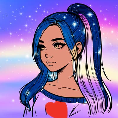 realistic girl with a high ponytail