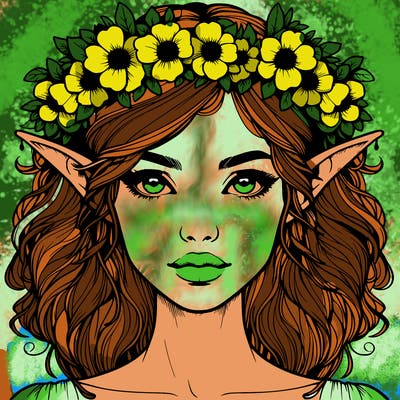realistic female elf with flower crown